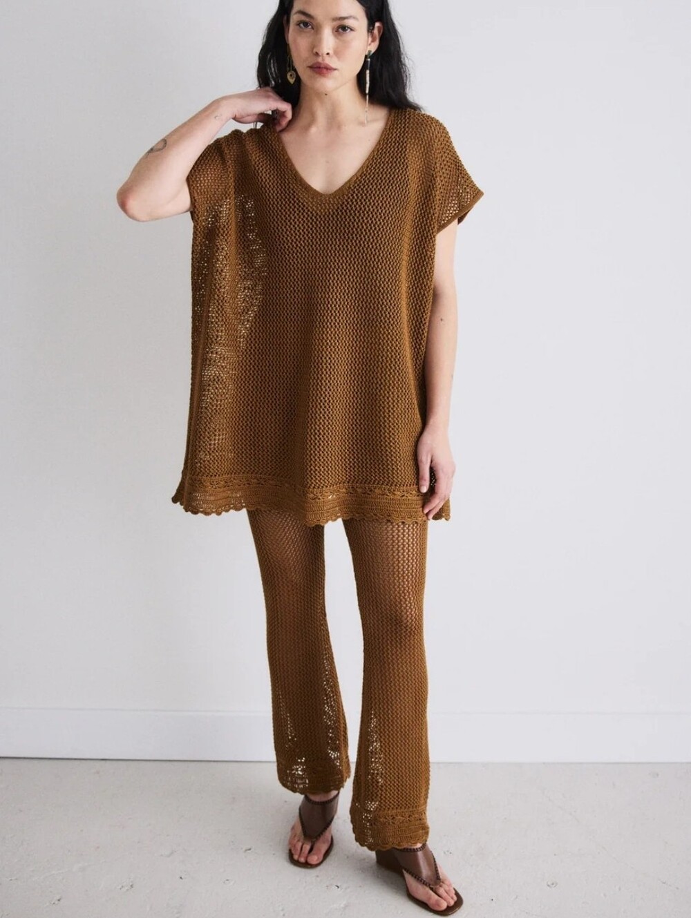 NWT Misha And Puff Crochet Wide-Leg Pants In Resin